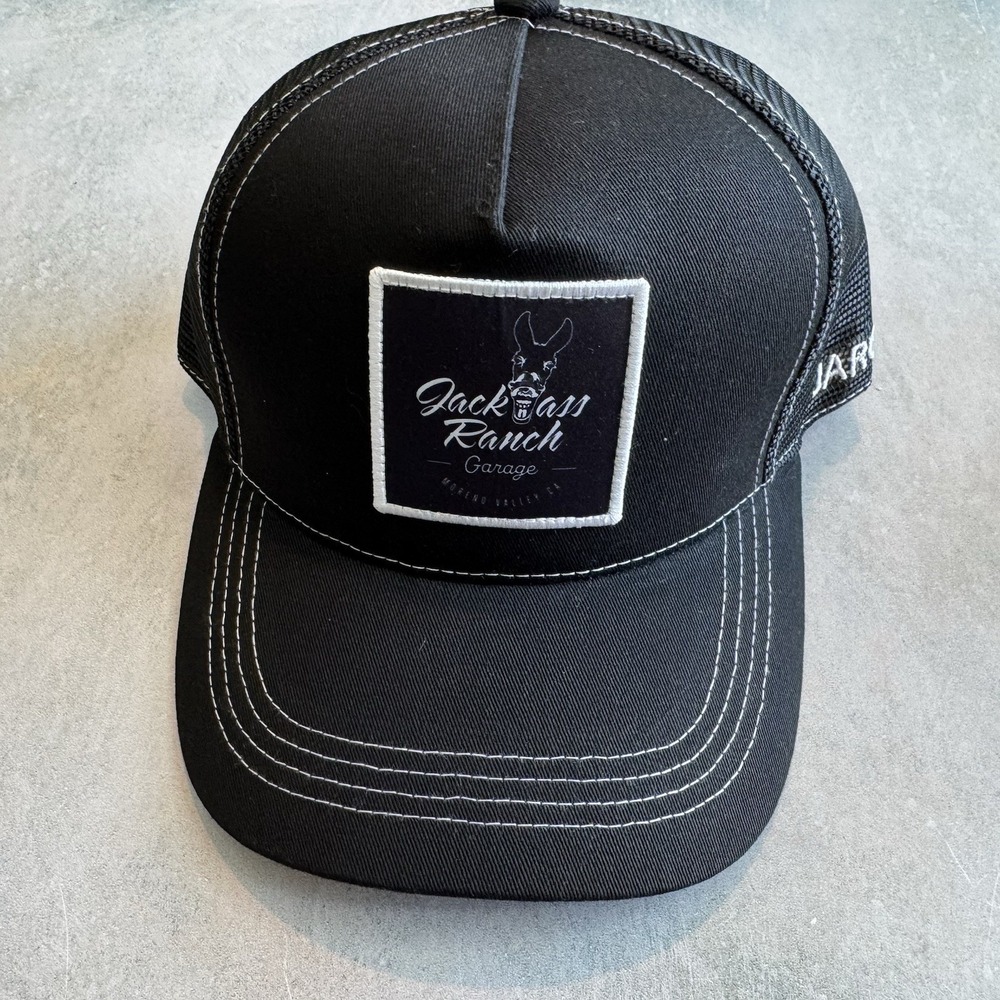 Jackass Ranch Garage Trucker Hat Black White Adjustable Mesh Back Outdoor OSFA